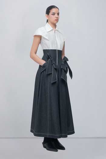 Buy Leh Studios Ivory Denim Collared Neck Donya Dress Online at Aza Fashions Buy_Leh Studios_Ivory Denim Collared Neck Donya Dress _Online_at_Aza_Fashions