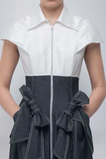 Leh Studios Ivory Denim Collared Neck Donya Dress at Aza Fashions Leh Studios_Ivory Denim Collared Neck Donya Dress _at_Aza_Fashions