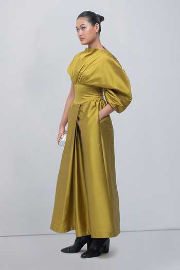 Leh Studios Lime Viscose, Polyester Diana Dress Online at Aza Fashions Leh Studios_Lime Viscose, Polyester Diana Dress _Online_at_Aza_Fashions