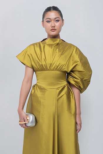 Buy Leh Studios Lime Viscose, Polyester Diana Dress Online at Aza Fashions Buy_Leh Studios_Lime Viscose, Polyester Diana Dress _Online_at_Aza_Fashions