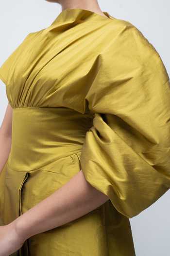 Leh Studios Lime Viscose, Polyester Diana Dress at Aza Fashions Leh Studios_Lime Viscose, Polyester Diana Dress _at_Aza_Fashions