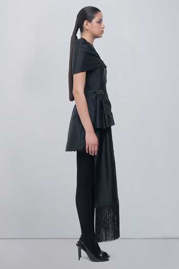 Leh Studios Black Taffeta Asymmetric Neck Amary Draped Dress Online at Aza Fashions Leh Studios_Black Taffeta Asymmetric Neck Amary Draped Dress _Online_at_Aza_Fashions