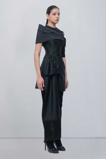 Buy Leh Studios Black Taffeta Asymmetric Neck Amary Draped Dress Online at Aza Fashions Buy_Leh Studios_Black Taffeta Asymmetric Neck Amary Draped Dress _Online_at_Aza_Fashions