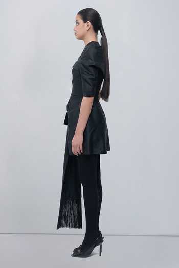 Shop Leh Studios Black Taffeta Asymmetric Neck Amary Draped Dress Online at Aza Fashions Shop_Leh Studios_Black Taffeta Asymmetric Neck Amary Draped Dress _Online_at_Aza_Fashions