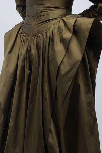Shop Leh Studios Olive Green Collared Neck Ece Dress Online at Aza Fashions Shop_Leh Studios_Olive Green Collared Neck Ece Dress _Online_at_Aza_Fashions