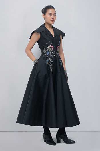 Buy Leh Studios Black Taffeta Collared Neck Jenna Midi Dress Online at Aza Fashions Buy_Leh Studios_Black Taffeta Collared Neck Jenna Midi Dress _Online_at_Aza_Fashions