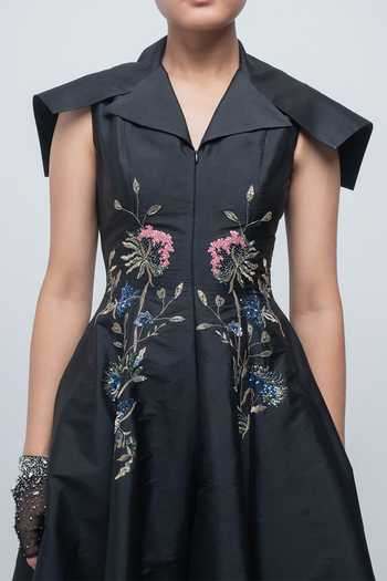 Leh Studios Black Taffeta Collared Neck Jenna Midi Dress at Aza Fashions Leh Studios_Black Taffeta Collared Neck Jenna Midi Dress _at_Aza_Fashions
