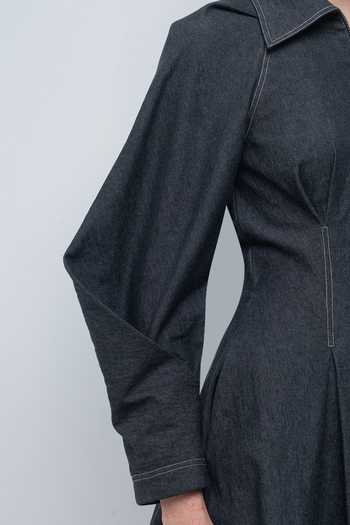 Shop Leh Studios Charcoal Cotton Collared Neck Tess Short Dress Online at Aza Fashions Shop_Leh Studios_Charcoal Cotton Collared Neck Tess Short Dress _Online_at_Aza_Fashions