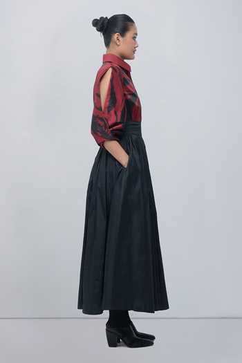 Leh Studios_Black Viscose, Polyester Collared Neck Daphne Maxi Dress _Online_at_Aza_Fashions