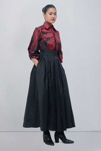 Buy_Leh Studios_Black Viscose, Polyester Collared Neck Daphne Maxi Dress _Online_at_Aza_Fashions