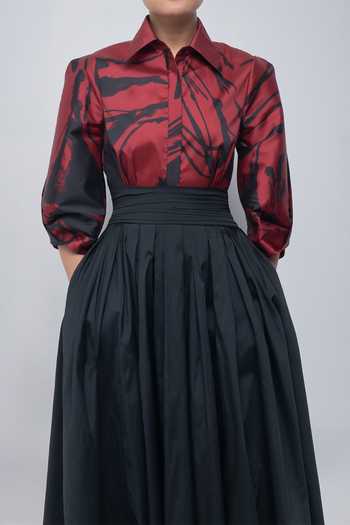 Leh Studios_Black Viscose, Polyester Collared Neck Daphne Maxi Dress _at_Aza_Fashions