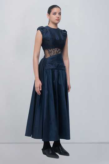 Leh Studios Black Taffeta Round Neck Anais Draped Dress Online at Aza Fashions Leh Studios_Black Taffeta Round Neck Anais Draped Dress _Online_at_Aza_Fashions