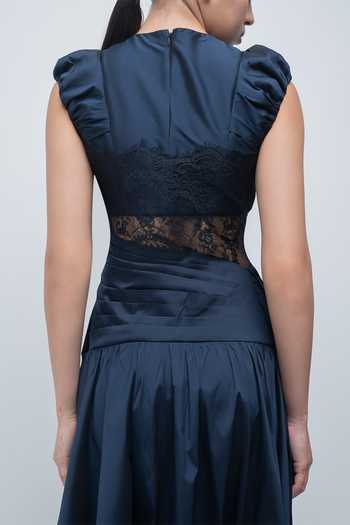 Leh Studios Black Taffeta Round Neck Anais Draped Dress at Aza Fashions Leh Studios_Black Taffeta Round Neck Anais Draped Dress _at_Aza_Fashions