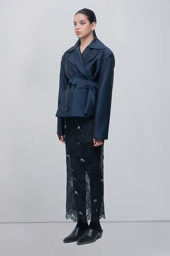 Buy_Leh Studios_Navy Shawl Neck Zelie Jacket _Online_at_Aza_Fashions
