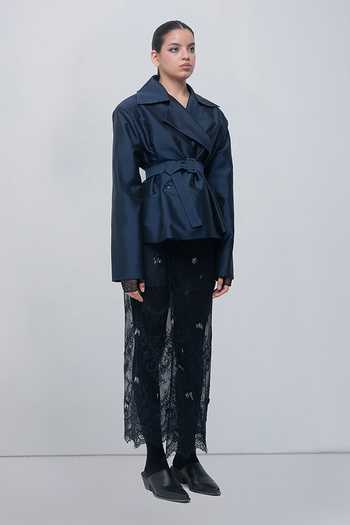 Shop_Leh Studios_Navy Shawl Neck Zelie Jacket _Online_at_Aza_Fashions
