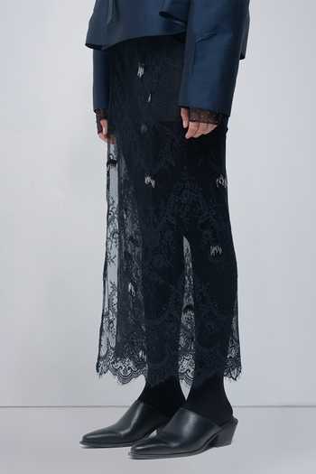 Shop Leh Studios Black Viscose, Polyester Lizzy Lace Skirt Online at Aza Fashions Shop_Leh Studios_Black Viscose, Polyester Lizzy Lace Skirt _Online_at_Aza_Fashions