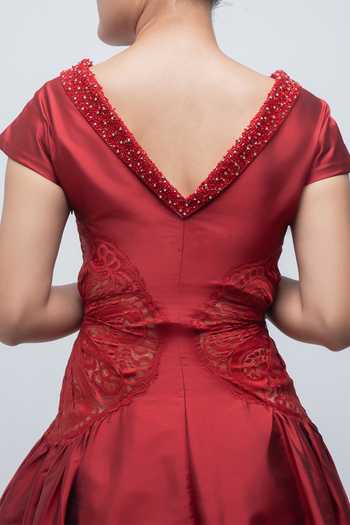 Shop Leh Studios Red Viscose, Polyester, Taffeta Boat Neck Pauline Dress Online at Aza Fashions Shop_Leh Studios_Red Viscose, Polyester, Taffeta Boat Neck Pauline Dress _Online_at_Aza_Fashions
