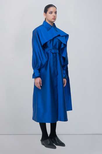 Buy Leh Studios Blue Viscose, Polyester Collared Neck Cleo Trench Dress Online at Aza Fashions Buy_Leh Studios_Blue Viscose, Polyester Collared Neck Cleo Trench Dress _Online_at_Aza_Fashions