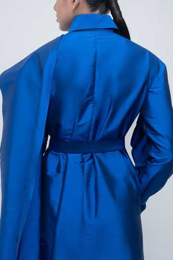 Leh Studios Blue Viscose, Polyester Collared Neck Cleo Trench Dress at Aza Fashions Leh Studios_Blue Viscose, Polyester Collared Neck Cleo Trench Dress _at_Aza_Fashions