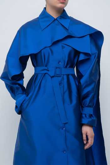 Buy Leh Studios Blue Viscose, Polyester Collared Neck Cleo Trench Dress Buy_Leh Studios_Blue Viscose, Polyester Collared Neck Cleo Trench Dress