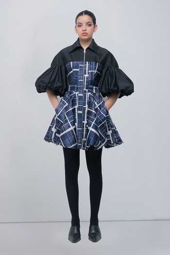 Leh Studios Black Viscose, Polyester Collared Neck Agatha Printed Dress Online at Aza Fashions Leh Studios_Black Viscose, Polyester Collared Neck Agatha Printed Dress _Online_at_Aza_Fashions