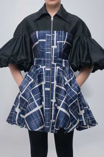 Shop Leh Studios Black Viscose, Polyester Collared Neck Agatha Printed Dress Online at Aza Fashions Shop_Leh Studios_Black Viscose, Polyester Collared Neck Agatha Printed Dress _Online_at_Aza_Fashions