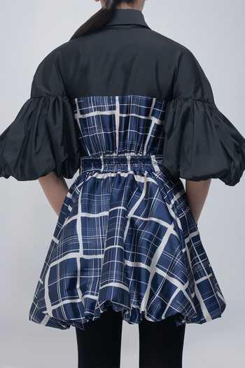 Leh Studios Black Viscose, Polyester Collared Neck Agatha Printed Dress at Aza Fashions Leh Studios_Black Viscose, Polyester Collared Neck Agatha Printed Dress _at_Aza_Fashions