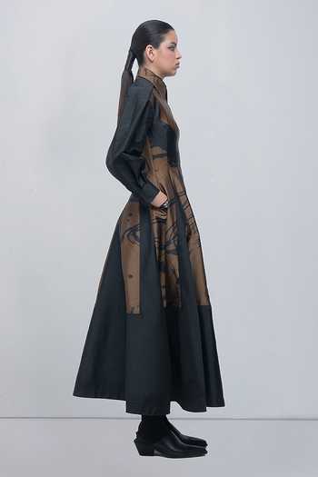 Leh Studios_Black Viscose, Polyester Collared Neck Vera Dress _Online_at_Aza_Fashions