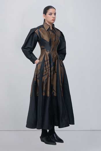 Buy_Leh Studios_Black Viscose, Polyester Collared Neck Vera Dress _Online_at_Aza_Fashions