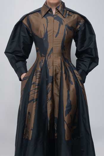Shop_Leh Studios_Black Viscose, Polyester Collared Neck Vera Dress _Online_at_Aza_Fashions