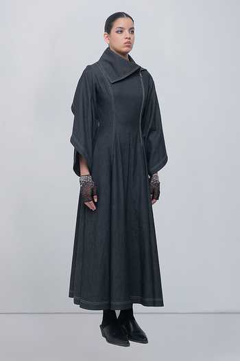 Buy_Leh Studios_Charcoal Cotton Shawl Neck Cen Maxi Dress _Online_at_Aza_Fashions