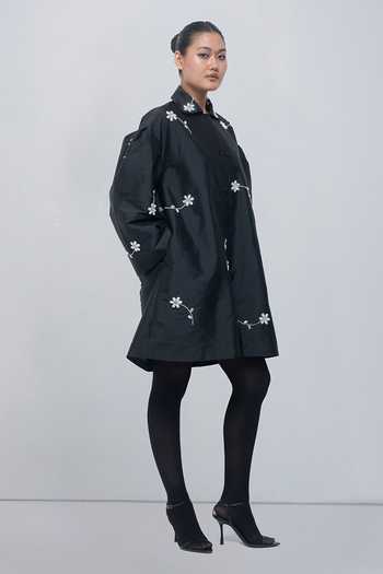 Leh Studios_Black Viscose, Polyester Collared Neck Luna Jacket Dress _Online_at_Aza_Fashions