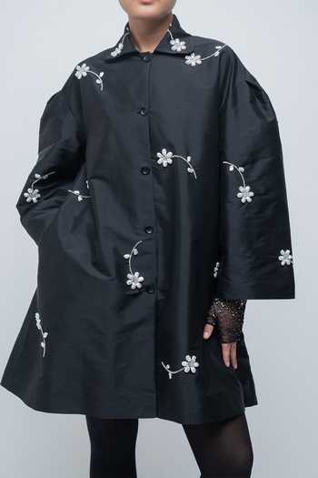 Buy_Leh Studios_Black Viscose, Polyester Collared Neck Luna Jacket Dress _Online_at_Aza_Fashions