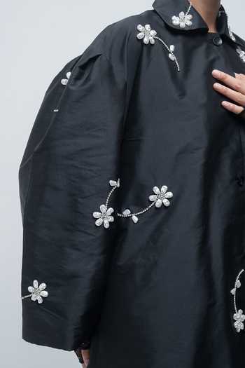 Leh Studios_Black Viscose, Polyester Collared Neck Luna Jacket Dress _at_Aza_Fashions
