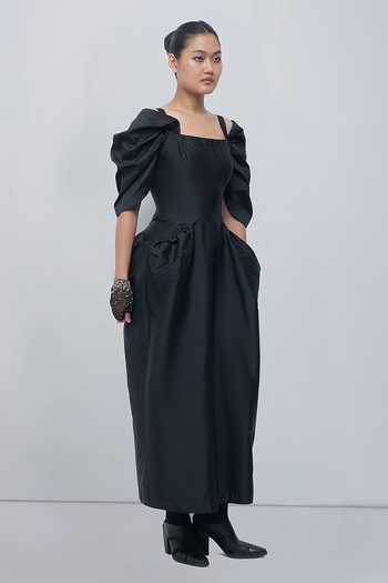 Leh Studios Black Viscose, Polyester Square Neck Willie Draped Sleeve Dress Online at Aza Fashions Leh Studios_Black Viscose, Polyester Square Neck Willie Draped Sleeve Dress _Online_at_Aza_Fashions