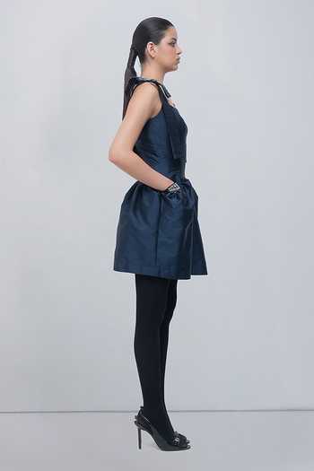 Buy_Leh Studios_Navy Viscose, Polyester Square Neck Drema Dress _Online_at_Aza_Fashions