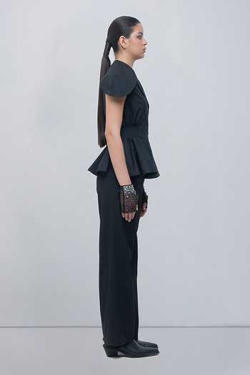 Buy_Leh Studios_Black Viscose, Polyester V-neck Daria Top 