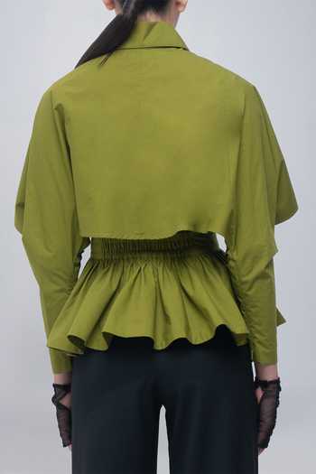 Shop_Leh Studios_Green Cotton Collared Neck Ninon Cape Top _Online_at_Aza_Fashions
