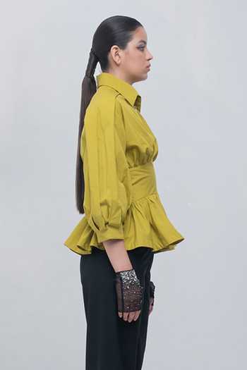 Leh Studios_Yellow Collared Neck Aiysha Zipper Top _Online_at_Aza_Fashions