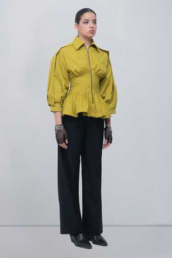 Buy_Leh Studios_Yellow Collared Neck Aiysha Zipper Top _Online_at_Aza_Fashions
