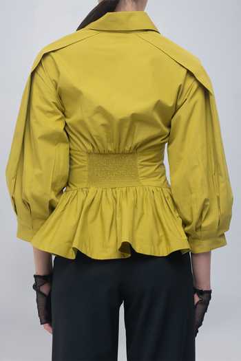 Shop_Leh Studios_Yellow Collared Neck Aiysha Zipper Top _Online_at_Aza_Fashions
