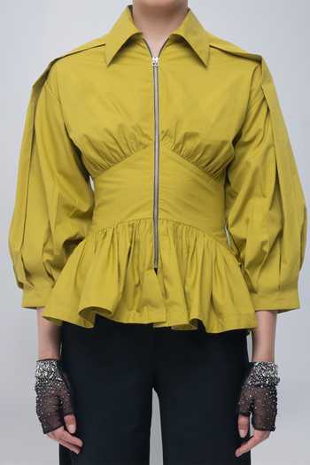 Leh Studios_Yellow Collared Neck Aiysha Zipper Top _at_Aza_Fashions
