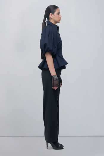 Leh Studios Navy Cotton Collared Neck Poppy Top Online at Aza Fashions Leh Studios_Navy Cotton Collared Neck Poppy Top _Online_at_Aza_Fashions