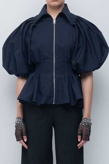Shop Leh Studios Navy Cotton Collared Neck Poppy Top Online at Aza Fashions Shop_Leh Studios_Navy Cotton Collared Neck Poppy Top _Online_at_Aza_Fashions