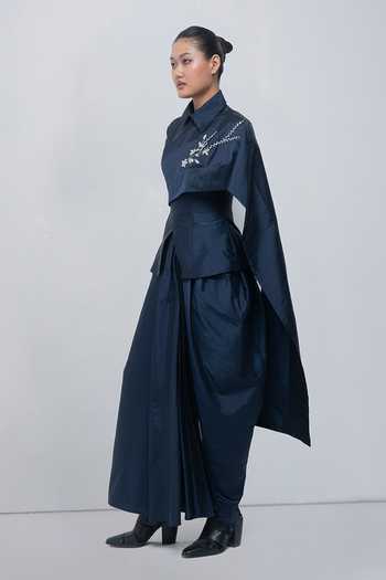 Shop Leh Studios Navy Viscose, Polyester Collared Neck Fiona Top Online at Aza Fashions Shop_Leh Studios_Navy Viscose, Polyester Collared Neck Fiona Top _Online_at_Aza_Fashions