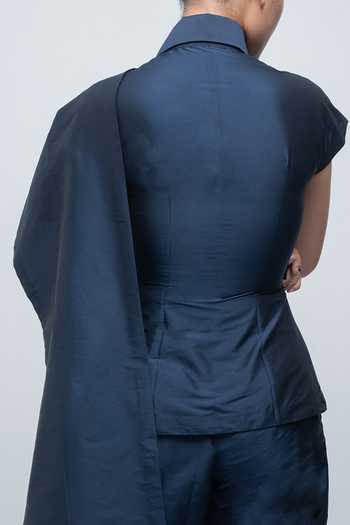 Buy Leh Studios Navy Viscose, Polyester Collared Neck Fiona Top Buy_Leh Studios_Navy Viscose, Polyester Collared Neck Fiona Top