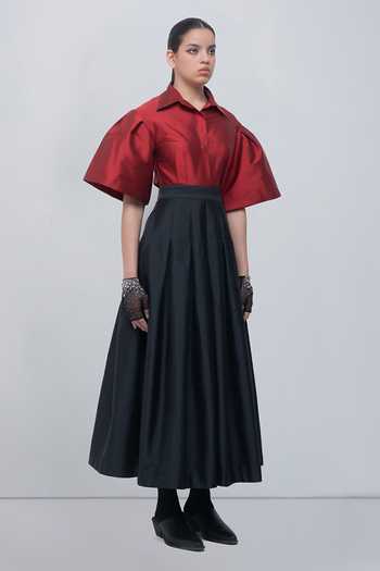 Leh Studios Black Viscose, Polyester Collared Neck Meego Maxi Dress Online at Aza Fashions Leh Studios_Black Viscose, Polyester Collared Neck Meego Maxi Dress _Online_at_Aza_Fashions