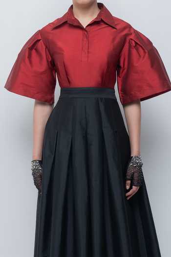Leh Studios Black Viscose, Polyester Collared Neck Meego Maxi Dress at Aza Fashions Leh Studios_Black Viscose, Polyester Collared Neck Meego Maxi Dress _at_Aza_Fashions
