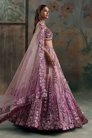 Buy Opus Atelier Pink Net Sweetheart Neck Floral Embroidered Lehenga Set Online at Aza Fashions Buy_Opus Atelier_Pink Net Sweetheart Neck Floral Embroidered Lehenga Set _Online_at_Aza_Fashions
