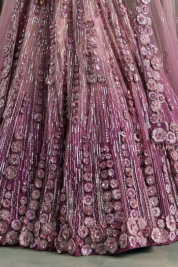 Buy Opus Atelier Pink Net Sweetheart Neck Floral Embroidered Lehenga Set Buy_Opus Atelier_Pink Net Sweetheart Neck Floral Embroidered Lehenga Set